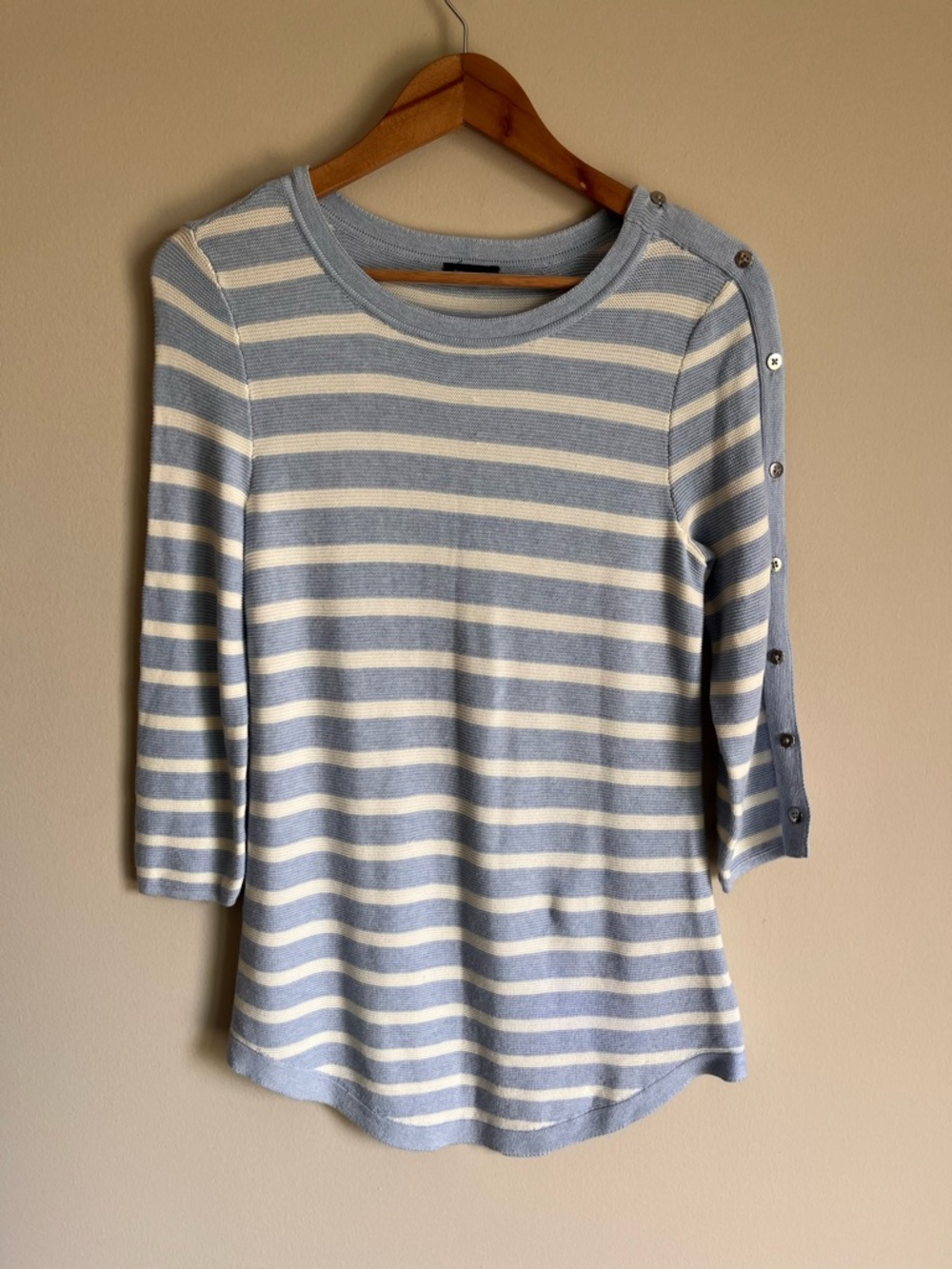 Talbots Women's Lightweight Sweater Blue & White Stripe Button Sleeve Size XS